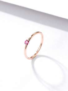 1入組時尚方晶鋯石裝飾銀戒指適合女士適用於禮品 - 玫瑰金 - 查看 6