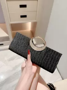 Long lanh lấp lánh, sáng bóng quyến rũ, thanh lịch, tinh tế Túi vuông cỡ vừa trang trí bằng kim cương xếp nếp chi tiết Túi ăn tối, Túi buổi tối cho cô gái dự tiệc, phụ nữ, dành cho nữ Hoàn hảo cho bữa tiệc, đám cưới, vũ hội, bữa tối/tiệc, món quà tốt nhất cho phụ nữ - màu đen - Xem 1