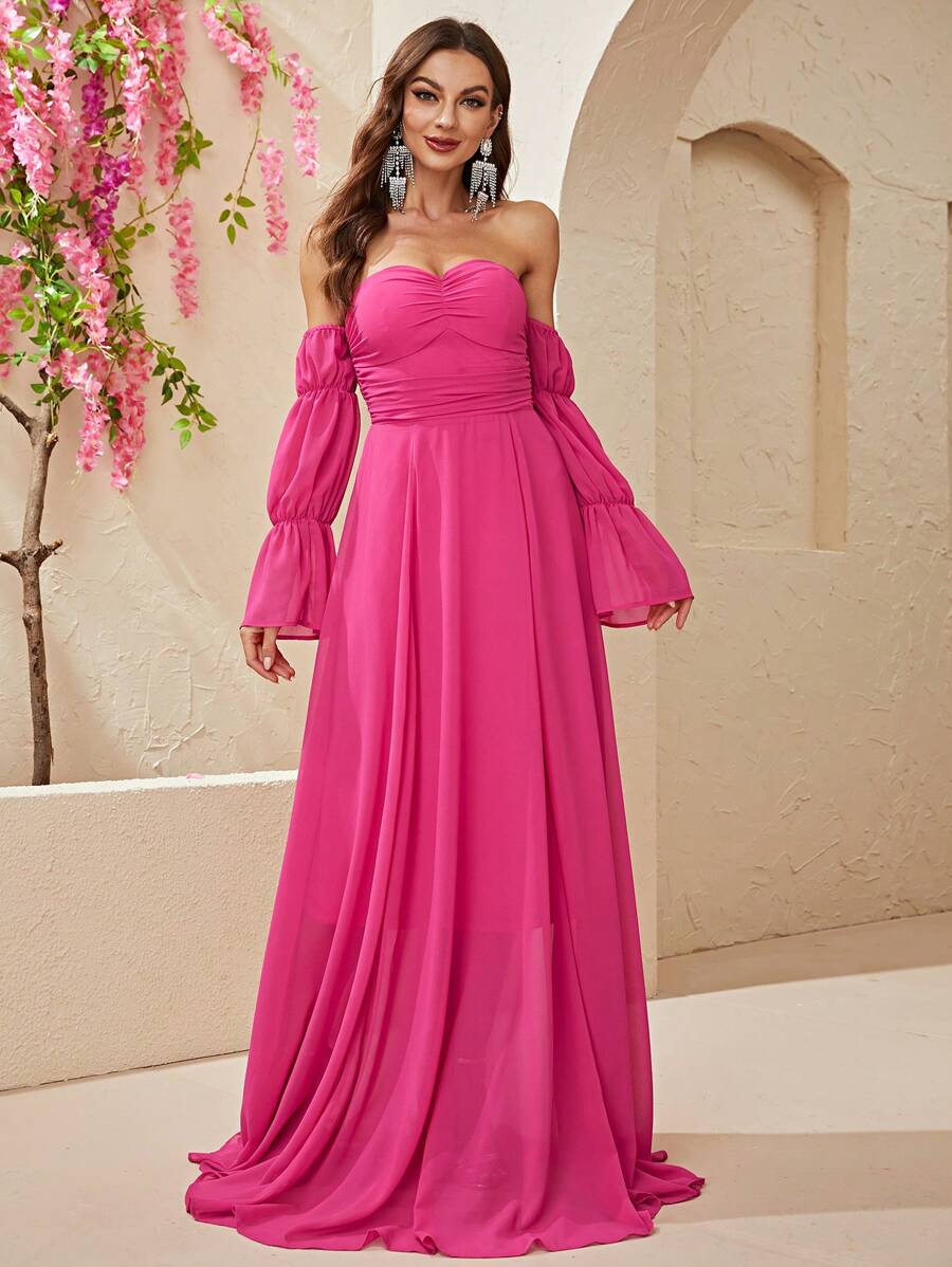 YISIKADO Vestido largo de gasa con hombros descubiertos y mangas largas, color blanco, ideal para boda en la playa, luna de miel, vacaciones, festivales de música, despedidas de soltera, fiestas y eventos