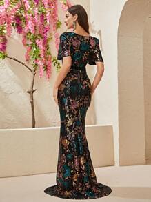 YISIKADO Vestido de vestir con estampado floral con lentejuelas bajo sirena - Multicolor - Ver 2