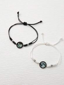 ATLVXJL 2 Stücke Geflochtenes Armband Im Dunkeln leuchtend natürlich Himmel Schwarz Perle Anhänger, Pärchen Valentinstag Geschenk