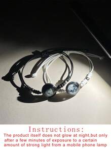 ATLVXJL 2 Stücke Geflochtenes Armband Im Dunkeln leuchtend natürlich Himmel Schwarz Perle Anhänger, Pärchen Valentinstag Geschenk