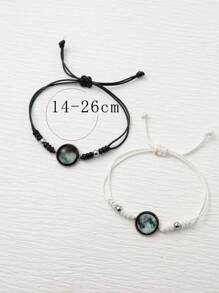 ATLVXJL 2 Stücke Geflochtenes Armband Im Dunkeln leuchtend natürlich Himmel Schwarz Perle Anhänger, Pärchen Valentinstag Geschenk