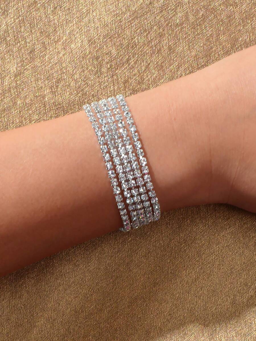 Vòng đeo tay trang trí bằng đá rhinestone - Bạc - Xem 1