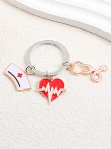 創意護士帽和聽筒形狀鑰匙圈適用於包包配件 - 銀色 - 查看 3