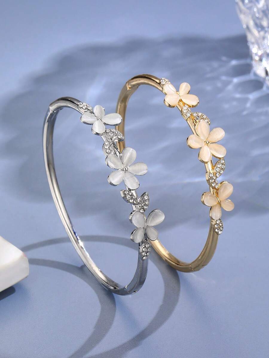 1 Vàng Thời Trang Hoa Đá Mặt Trăng Lắc Tay Nữ Sang Trọng Kim Cương Giả Trang Sức Dự Tiệc Bé Gái Lắc Tay - Vàng - Xem 1
