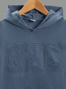 SHEIN 男孩字母圖案連帽T恤 - 霧霾藍 - 查看 4