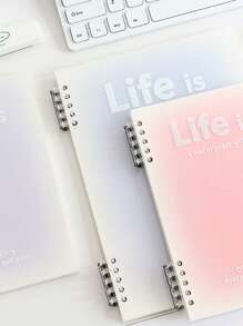 SHEIN X Jess 1pc Slogan Graphic Loose-Leaf Notebook, Simple Binder Loose Leaf Journal For Office, School, Drawing, Writing - Pink - View 7