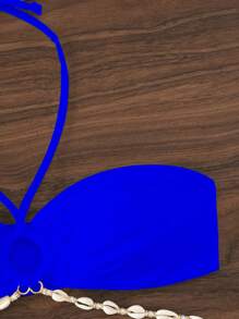 Chain Linked Halter Bikini Top, For Summer Beach Vacation - Royal Blue - View 3