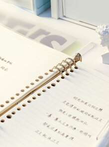 1 件可拆卸复古无硬感活页笔记本，带横线，A5/B5，适用于学生、学校用品、返校 - 淺灰色 - 查看 3