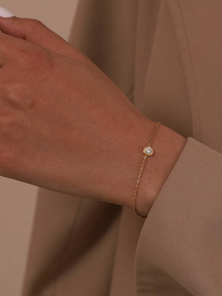 1pc Fashion Elegant Simple Lady Silver Inlaid Cubic Zirconia Bracelet