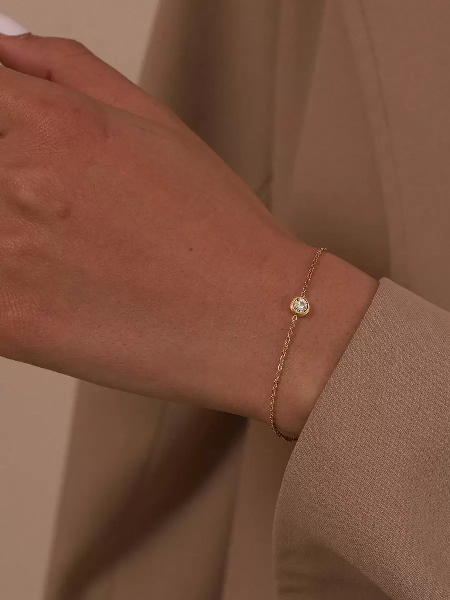 1pc Fashion Elegant Simple Lady Silver Inlaid Cubic Zirconia Bracelet - Yellow Gold - View 1