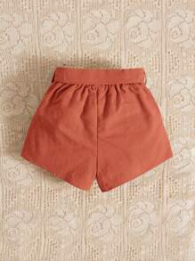 SHEIN Baby Button Detail Belted Shorts - Burnt Orange - View 2