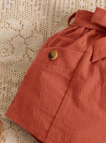 SHEIN Baby Button Detail Belted Shorts - Burnt Orange - View 3