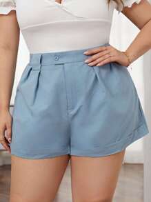 SHEIN Essnce Plus Plicated Detail Shorts - Dusty Blue - View 4