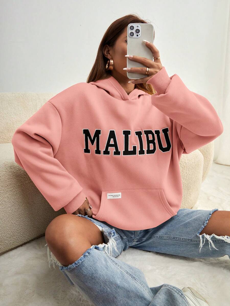 SHEIN EZwear Quần áo thể thao nữ Đắp vá Túi Lá thư Giải trí - Hồng - Xem 1