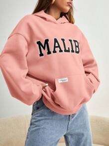 SHEIN EZwear Quần áo thể thao nữ Đắp vá Túi Lá thư Giải trí - Hồng - Xem 3