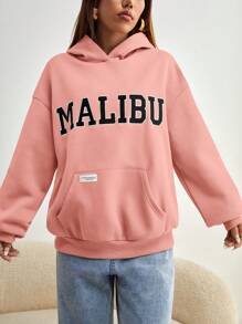 SHEIN EZwear Quần áo thể thao nữ Đắp vá Túi Lá thư Giải trí - Hồng - Xem 4