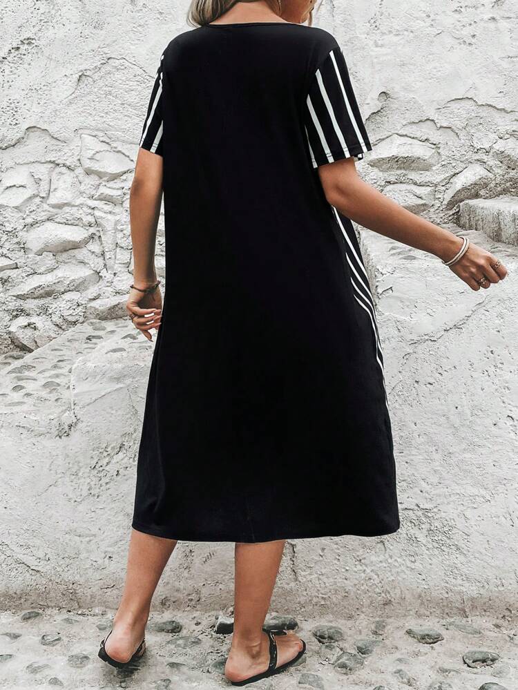 Plus Striped Print Tunic Dress