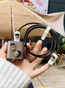 5 件咖啡色装饰数据线保护器和充电器头套套装充电器保护器