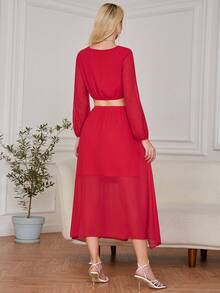 Eilly Bazar Solid Crop Top & Skirt - Red - View 2