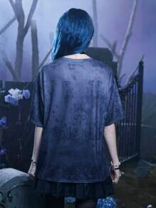 Corpse Bride | ROMWE 人像圖案紮染T恤 - 灰色 - 查看 2