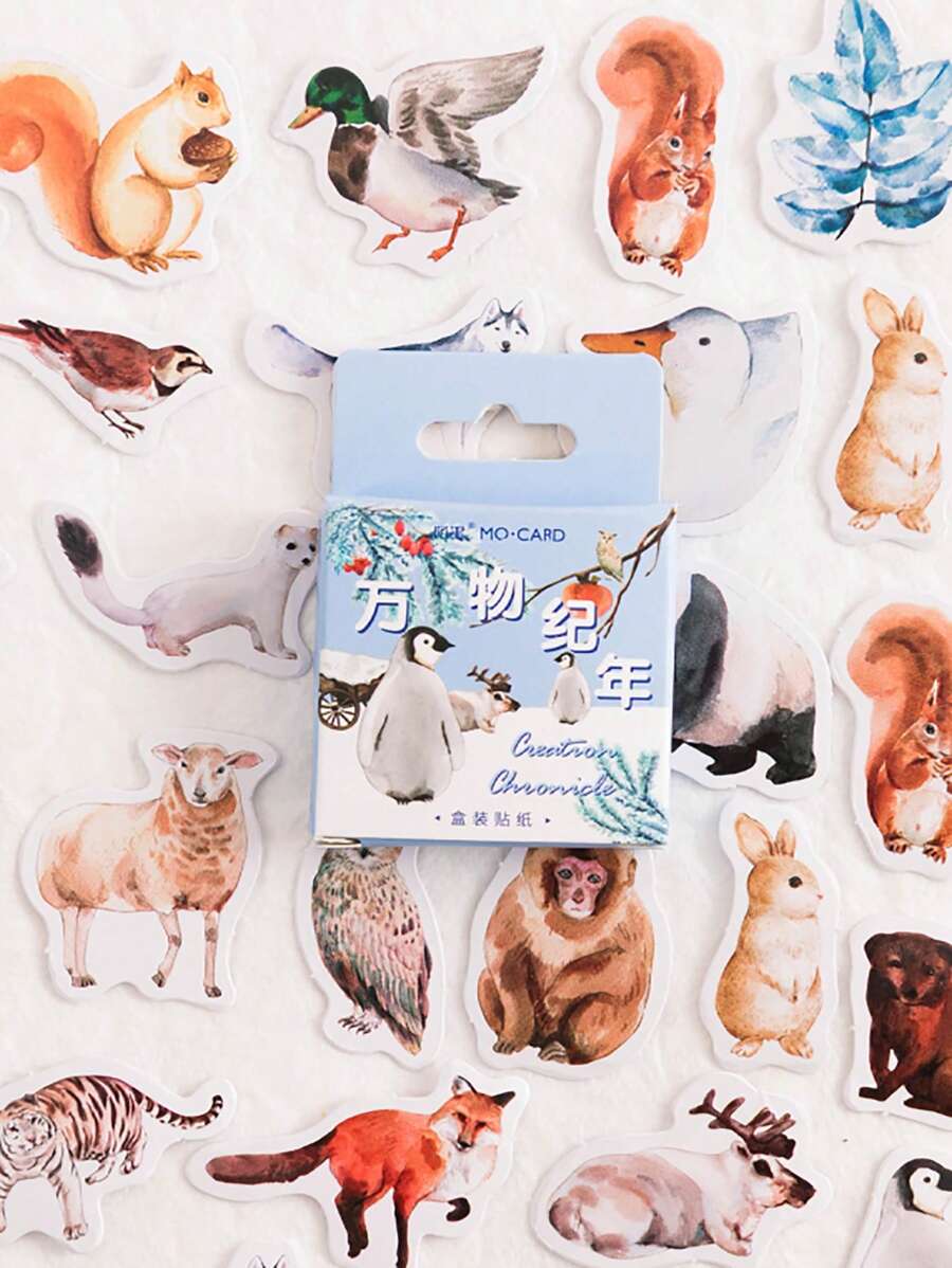 46入組動物印花隨機貼紙 - 彩色 - 查看 1