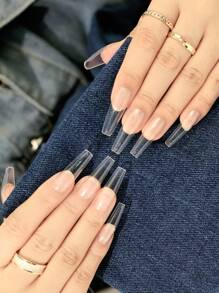 Actualice instantáneamente su apariencia con 240 uñas postizas transparentes de ataúd largo - transparente - Ver 4