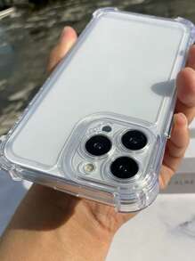 1pc Transparent Shockproof Electroplated Button Phone Case Compatible With Iphone/, Fits 17 Pro Max