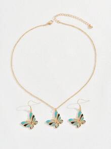 1套女士多彩花蝴蝶吊墜項鍊耳環套裝,適用於派對、約會、聖誕、情人節、新年禮物 - 彩色 - 查看 3