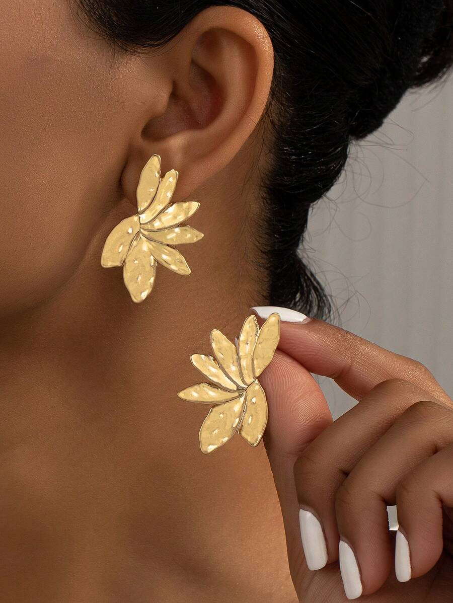 1雙多層金屬樹葉和花耳環適合女士,適用於約會,派對和蒐集,吊墜個性首飾類 - 金黃色 - 查看 1