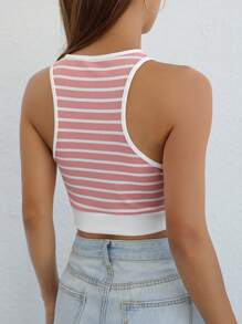 SHEIN EZwear Áo khoác và áo lót dành cho xe tăng nữ Gân đan Sọc Giải trí - Hồng - Xem 2