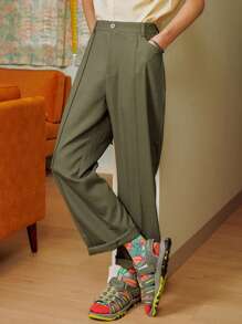 DAZY Men Solid Slant Pocket Suit Pants - Army Green - View 5