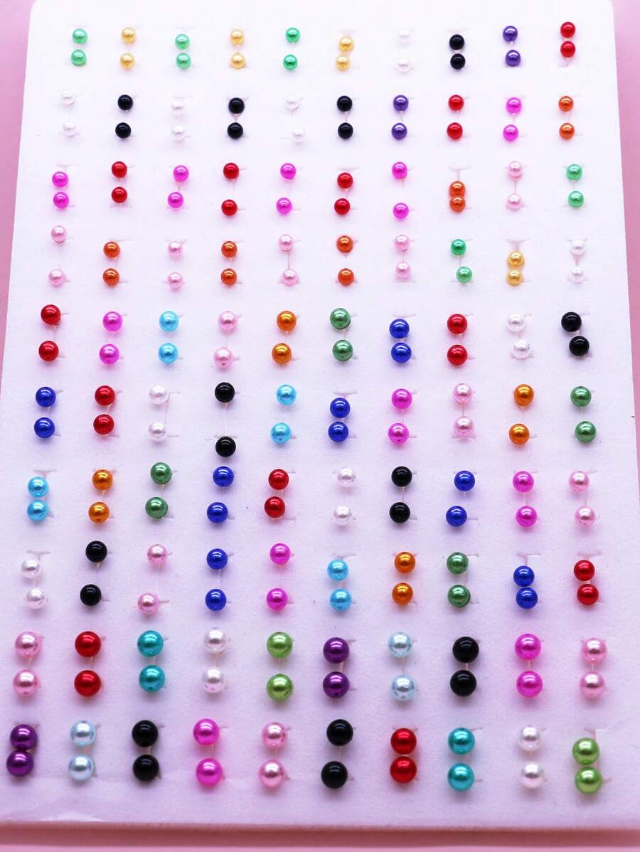 100pairs/Set Random Faux Pearl Decor Stud Earrings For Women For Daily Decoration - Multicolor - View 1