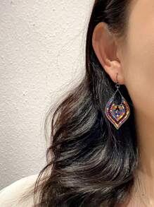 1對波西米亞水鑽和珠子裝飾幾何耳墜適合女士適用於禮品 - 彩色 - 查看 1