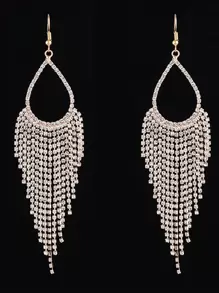 1對魅力四射水鑽流蘇耳墜適合女士適合派對 - 金黃色 - 查看 1