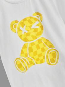 SHEIN 男孩小熊印花T恤和短褲 - 黃色 - 查看 3