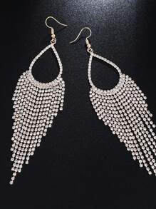 1對魅力四射水鑽流蘇耳墜適合女士適合派對 - 金黃色 - 查看 6