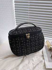 Túi trang điểm kẻ sọc có khóa kéo - màu đen - Xem 1