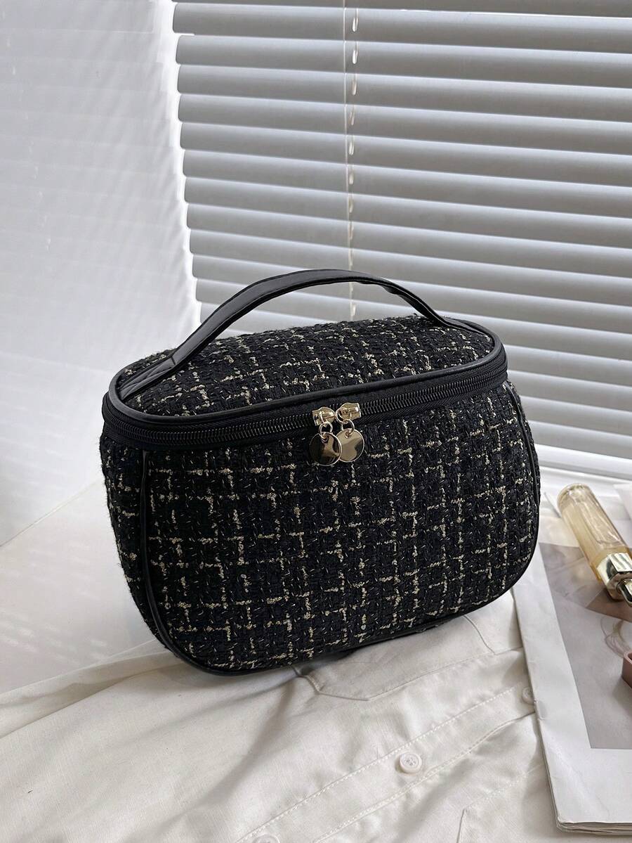 Túi trang điểm kẻ sọc có khóa kéo - màu đen - Xem 1