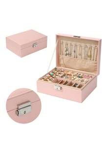1pc Multi-Grid Jewelry Storage Box, Pink Double Layer Ring Box, Necklace Storage Box, For Household - Baby Pink - View 1