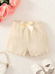 Baby Bow Front Lettuce Trim Shorts - Apricot - View 1