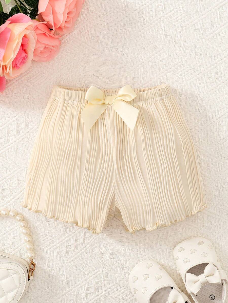 Baby Bow Front Lettuce Trim Shorts - Apricot - View 1