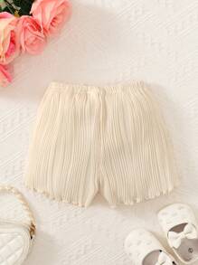 Baby Bow Front Lettuce Trim Shorts - Apricot - View 2