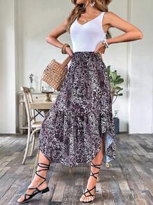 SHEIN LUNE Váy nữ Bất đối xứng Viên lá sen In hoa Báo Giải trí - Nhiều màu - Xem 3