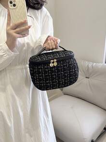 Túi trang điểm kẻ sọc có khóa kéo - màu đen - Xem 3