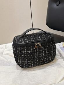 Túi trang điểm kẻ sọc có khóa kéo - màu đen - Xem 5