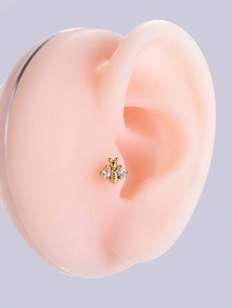 1pc Fashion Stainless Steel Rhinestone Decor Bee Stud Earring For Women For Daily Decoration
