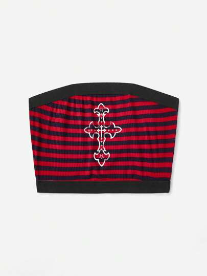 Top corto de tubo con gráfico a rayas y cruzado