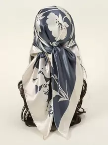 1 chiếc khăn lụa in hình dành cho nữ, khăn choàng vuông để đeo hàng ngày và khăn trùm đầu Bandana - Màu xanh bụi bặm - Xem 2